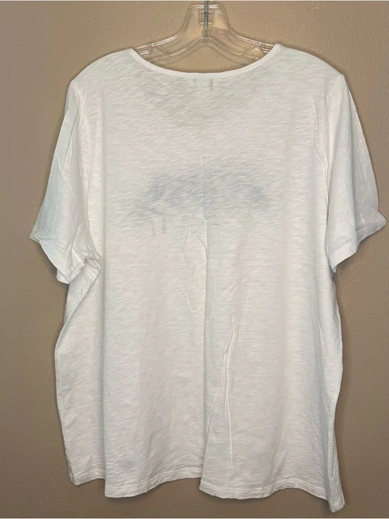 CJ Banks White Scoop Neck Slub Knit Top Embroidered Palm Trees - Picture 6 of 6